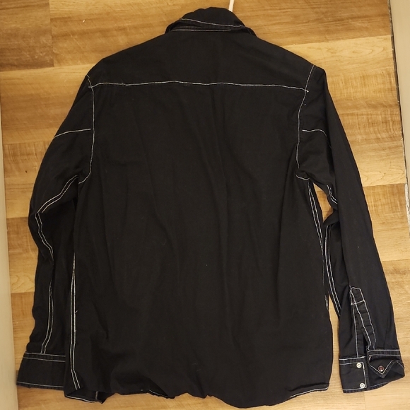 Ring of Fire Grunge Indie Sleeze Black Shirt w White Stitching Embroided Cross - Picture 7 of 8